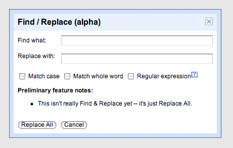 Find and Replace window in Google Docs