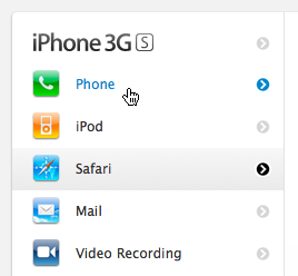 iPhone site nav hover
