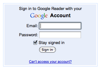 Google Reader login box