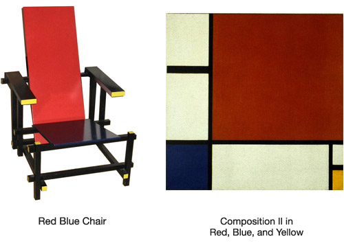 red blue chair, composition in white, blue and yellow